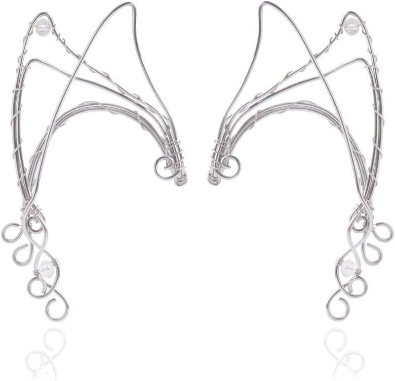 Yolmina Elven Ear Cuffs for Women, Handmade Elf Fairy Earrings Cuff Wrap Clip-on Filigree Earrings for Fantasy Fairy Halloween Costume, Cosplay, Wedding, Handcraft (Silver) - Image 1